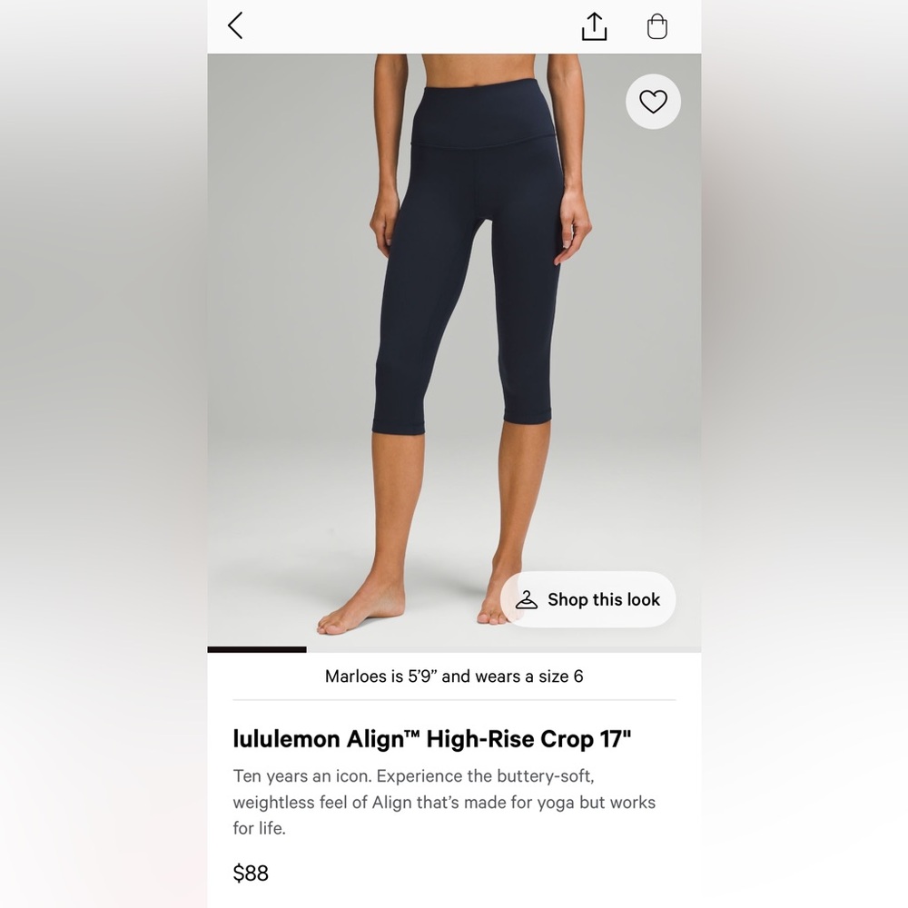 Lululemon Align high rise crop 17” Athletic Leggings Sz 6 like new true navy